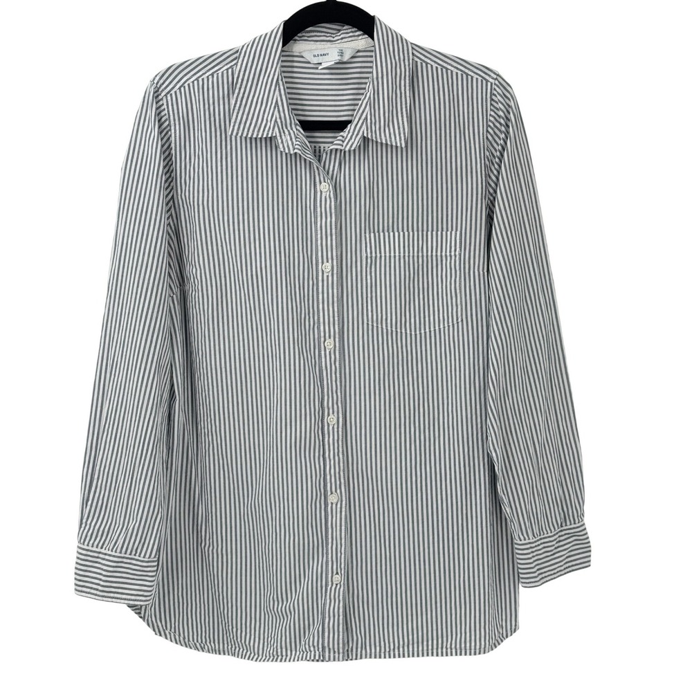 Old Navy The Tunic Shirt Womens sz L Striped Cotton Button down preppy old money